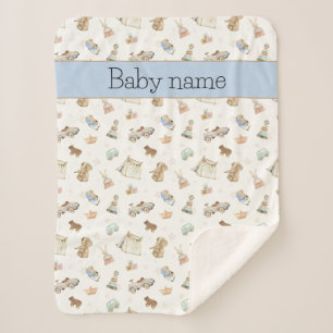 Cobertor Sherpa Patterno de Brinquedos Vintage Bebê Crib Stroler