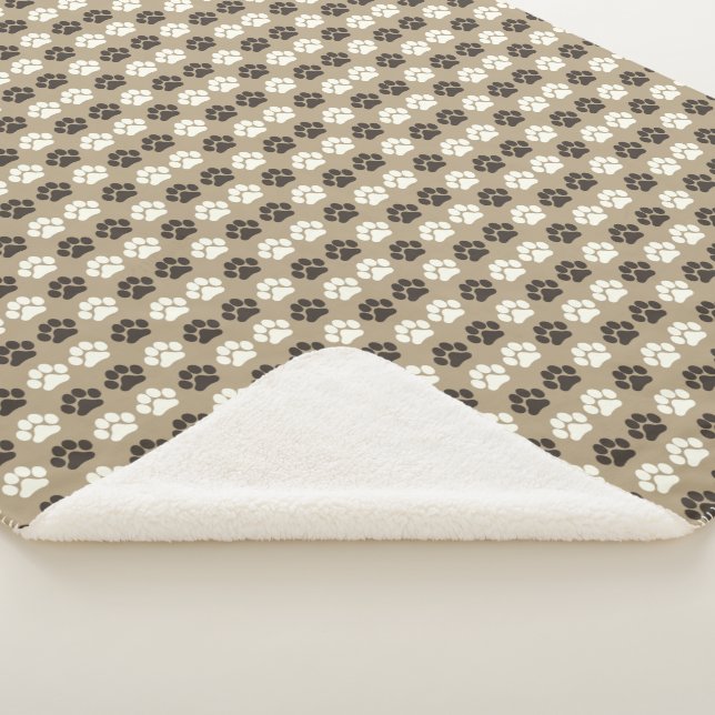 Cobertor Sherpa Paw Print Pattern Earthy Sand (3/4)
