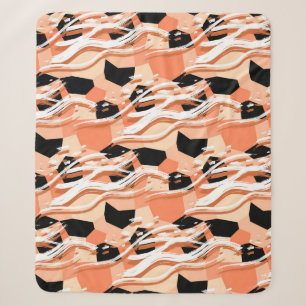 Cobertor Sherpa Peach Black White Abstrato Pattern.