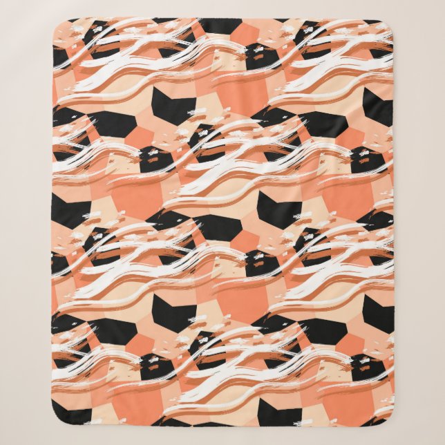 Cobertor Sherpa Peach Black White Abstrato Pattern. (Frente)