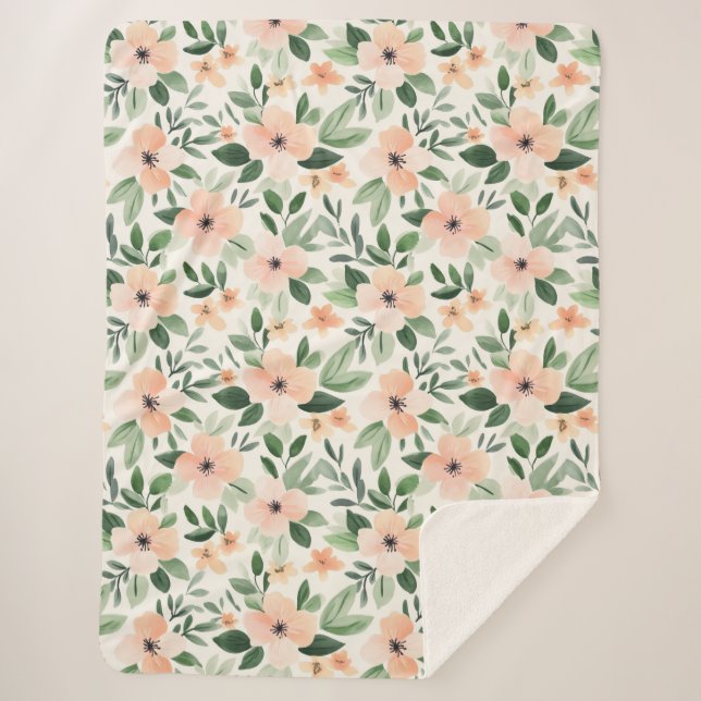 Cobertor Sherpa Peach Mint Flowers   (Frente)