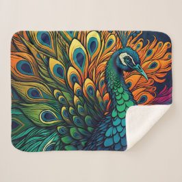 Cobertor Sherpa Peacock Colorido, Estilo Art Deco