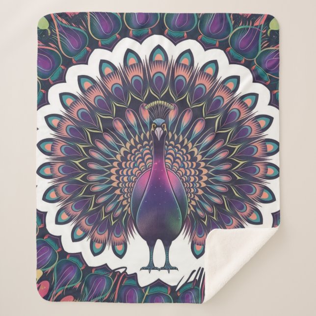 Cobertor Sherpa Peacock Cósmico Mandala Fleece Blanket (Frente)