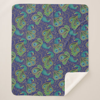 Cobertor Sherpa Peacock Paisley Pattern Blue