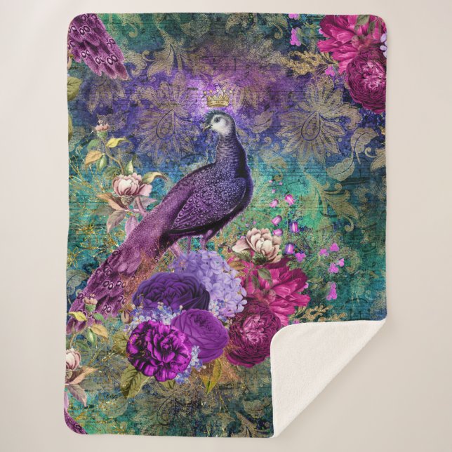Cobertor Sherpa Peacock Peacocks Grande Sherpa Blanket (Frente)