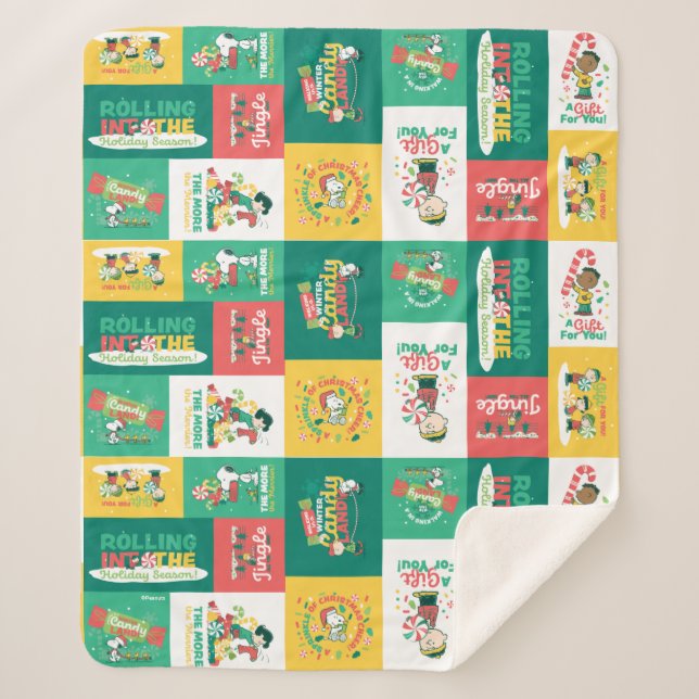 Cobertor Sherpa Peanuts Peppermint Dreams | Padrão de Feriado (Frente)