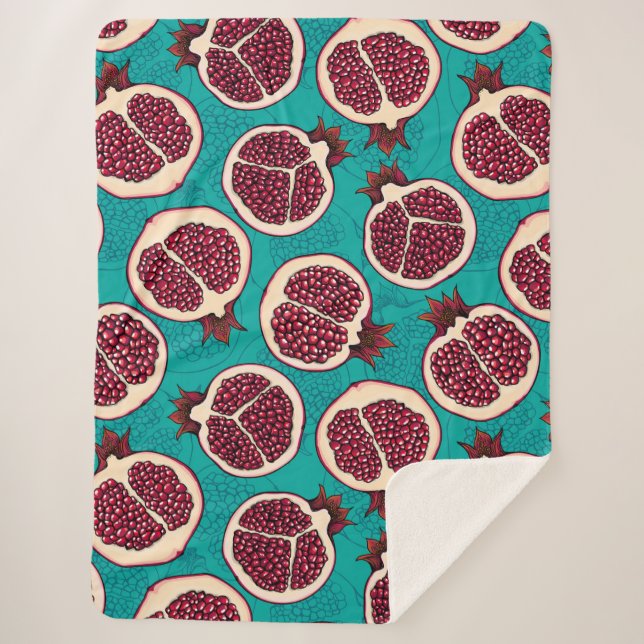 Cobertor Sherpa Pedaços de romã em turquesa (Frente)