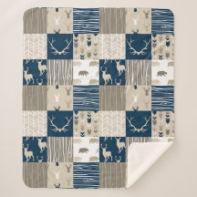 Pedra de Woodland Sherpa Blanket em Marinho e Tan