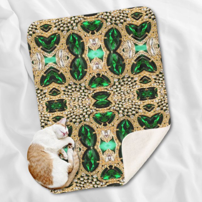 Cobertor Sherpa pedra verde esmeralda de ouro e luxo (girly chic fashion art deco gold emerald green sherpa blanket)