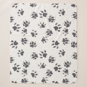 Cobertor Sherpa Pegadas De Pata: Cachorro Monocromo Sem Costura.