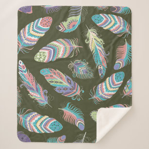 Cobertor Sherpa Penas Boho Sem Olho Padrão. Etnia Tribal de Volta