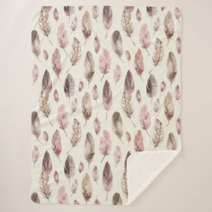 Cobertor Sherpa Penas castanhas cor-de-rosa
