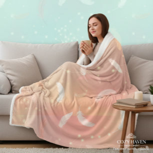 Cobertor Sherpa Penas Macias em Pastel   Rosa Romântico e Dourado 