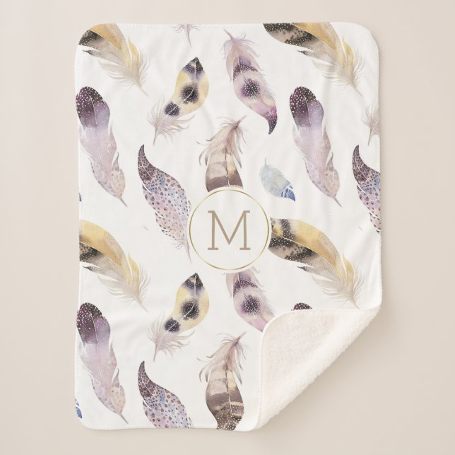 Cobertor Sherpa Penas tribais passas aquarelas pastosas (Frente)