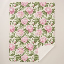 Cobertor Sherpa Peônias cor-de-rosa
