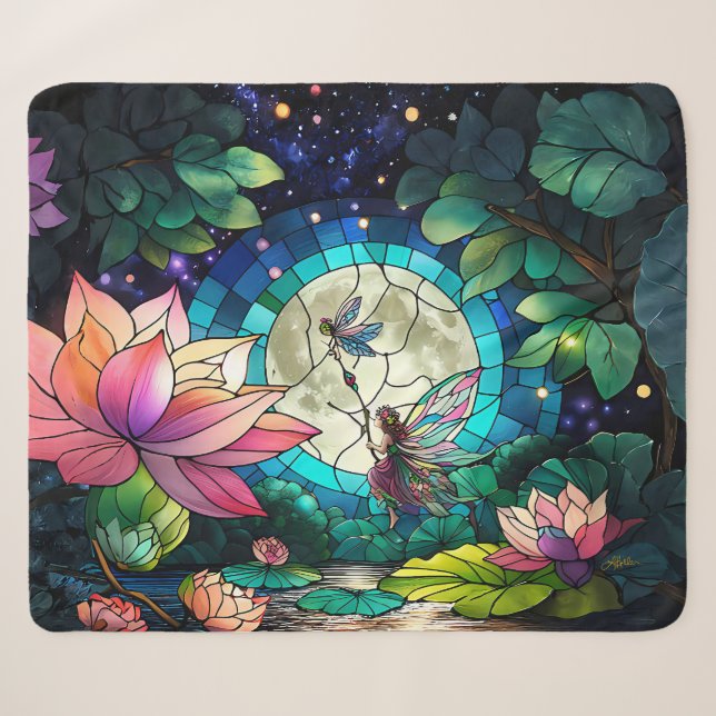 Cobertor Sherpa Pequena Fada de Vidro Pintado Com Libélula (Frente (Horizontal))
