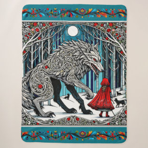 Cobertor Sherpa Pequeno Chapéu Vermelho e Lobo, Escandinavo