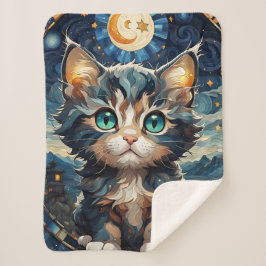 Cobertor Sherpa Pequeno Fluffy Kitten Night Sky Glass