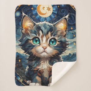 Cobertor Sherpa Pequeno Fluffy Kitten Night Sky Glass