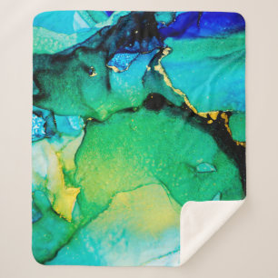 Cobertor Sherpa PERSIAN BLUE, chartreuse green. Very beautiful art