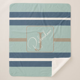 Cobertor Sherpa Personalizado Azul-Mint-Tan Listra Monograma Coste