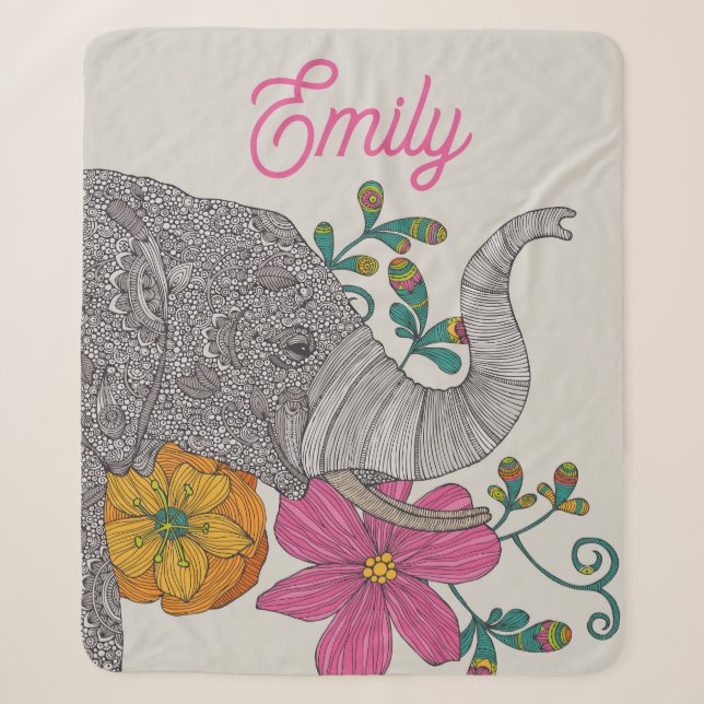 Cobertor Sherpa Personalizado com Nome de Elefante (Frente)