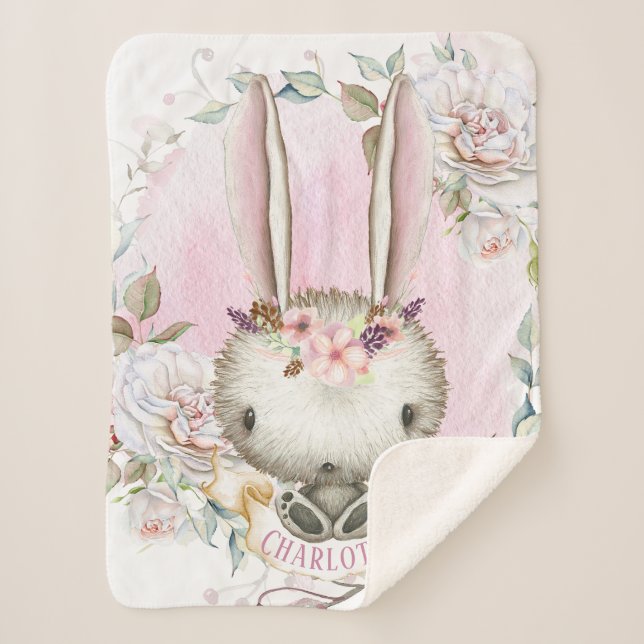 Cobertor Sherpa Personalizado de Coelho para Bebê  (Frente)