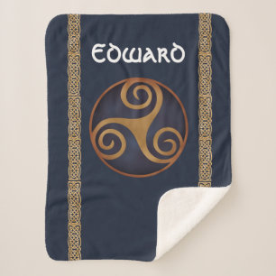 Cobertor Sherpa Personalizado de Triskelion Celta (Azul)