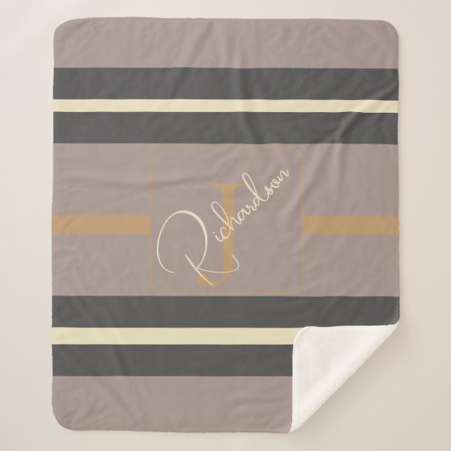 Cobertor Sherpa Personalizado Moderno Chic Neutro com Listra Doura (Frente)