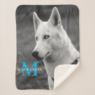 Cobertor Sherpa Personalizado Monograma Elegante de Cachorro Perso