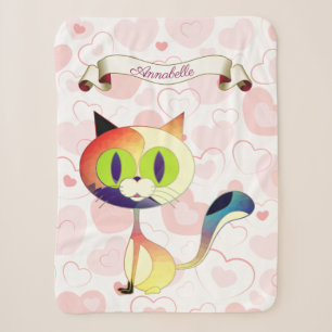 Cobertor Sherpa Personalizar o nome do gato de desenho elegante