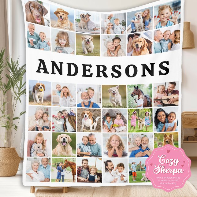 Cobertor Sherpa Personalized 36 Photos Collage Cute Trendy Family (Criador carregado)