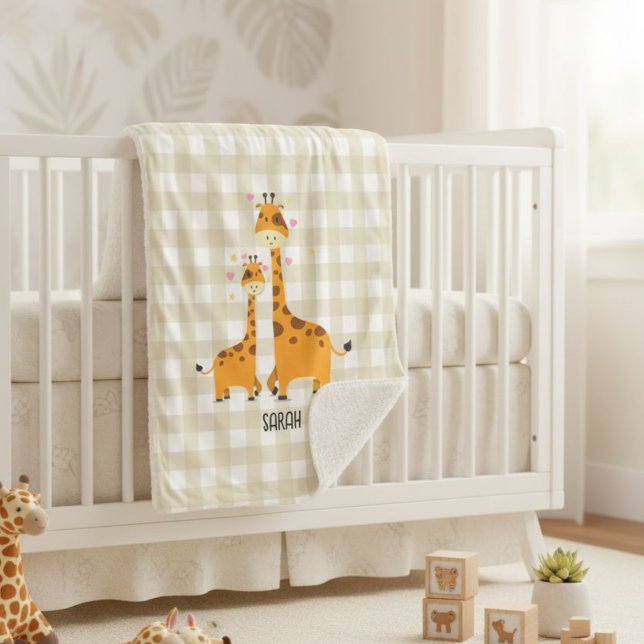 Cobertor Sherpa Personalized Baby Blanket with Giraffes in Neutral (Criador carregado)