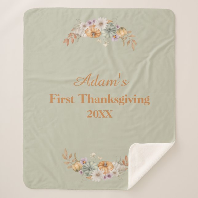Cobertor Sherpa Personalized First Thanksgiving (Frente)