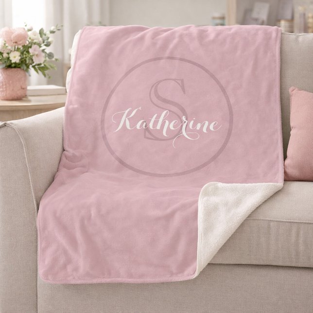 Cobertor Sherpa Personalized Name Monogram Dusty Rose (Criador carregado)