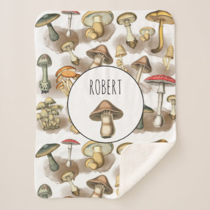 Cobertor Sherpa Personalized Vintage Rustic Forest Mushrooms