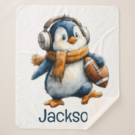 Cobertor Sherpa Personalized Winter Penguin Football Kid