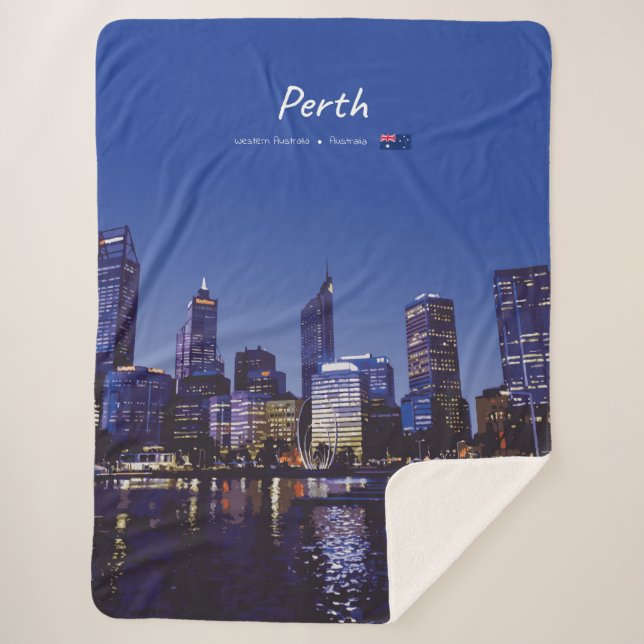 Cobertor Sherpa Perth, Austrália - Silhueta da Cidade à Noite (Frente)