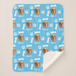 Cobertor Sherpa Pet de Cão Personalizado Foto e Nome Azul