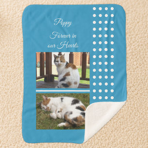 Cobertor Sherpa Pet memorial cat azul e branco adiciona fotos