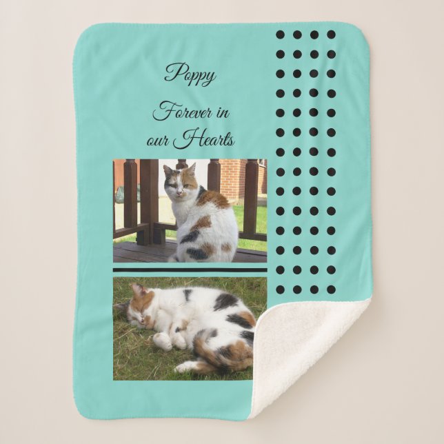 Cobertor Sherpa Pet memorial cat mint e black adiciona fotos (Frente)