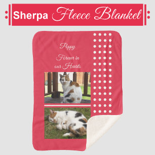 Cobertor Sherpa Pet memorial cat vermelho e branco adiciona fotos