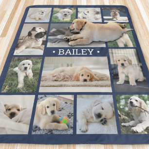 Cobertor Sherpa Pet Photo Collage Name Marinho Blue Modern Unin Do