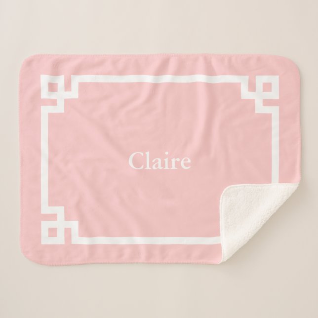 Cobertor Sherpa Pétala Rosa e Branco Monograma Chave Grega (Frente (Horizontal))