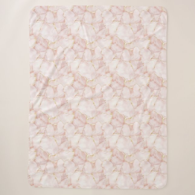 Cobertor Sherpa Pétalas Florais Rosa Bege Dourado   (Frente)
