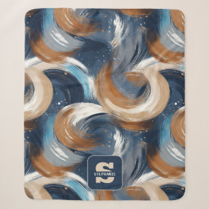 Cobertor Sherpa Pincéis de Abstrato em azul, branco e castanho