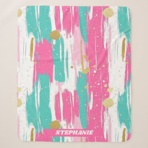 Cobertor Sherpa Pinceladas Abstratas em Verde-Menta, Rosa, Branco