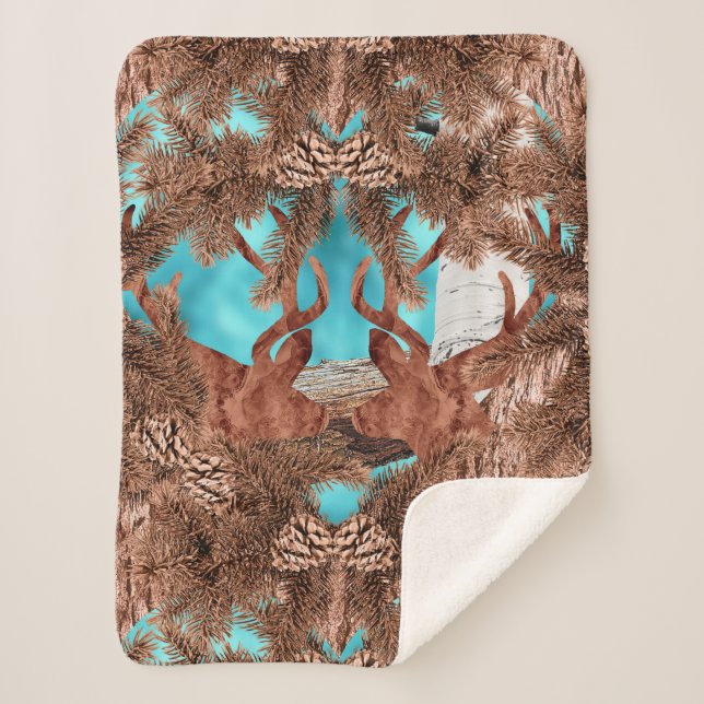 Cobertor Sherpa Pine Stag Sherpa Blanket Lightblue (Frente)