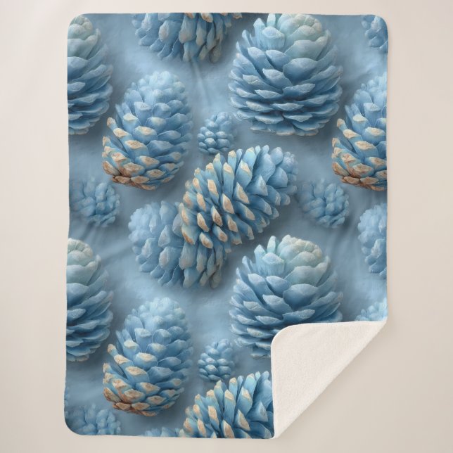 Cobertor Sherpa Pinecones azuis do fosco (Frente)