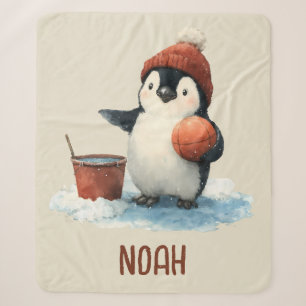 Cobertor Sherpa Pinguim de Basquete de Inverno Personalizado para